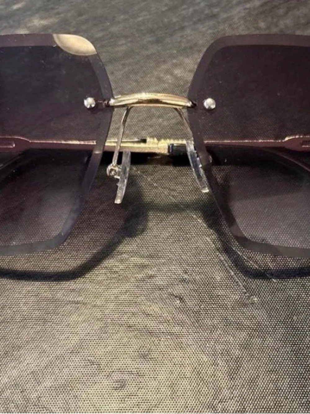 Rimless Square Sunglasses - Purpley Lenses with Gold Bridge